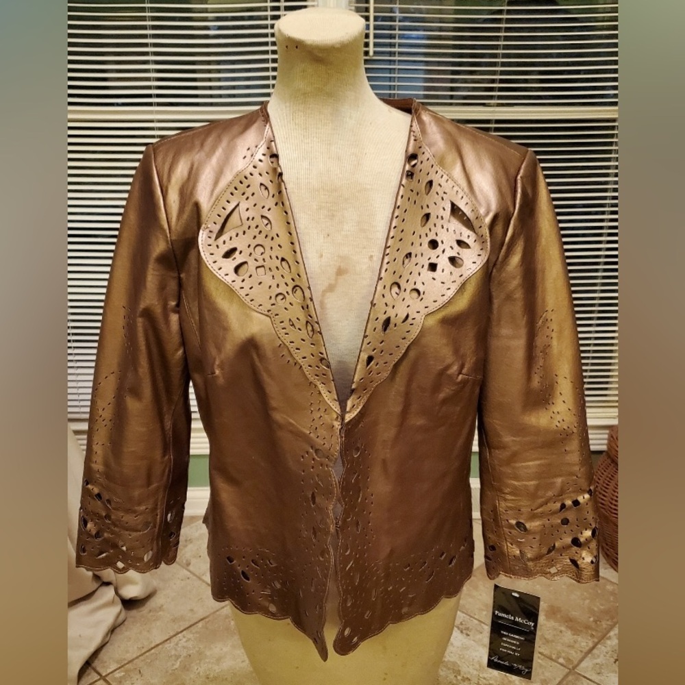NWT Glam Copper metallic leather jacket by Pamela McCoy. Sz.M